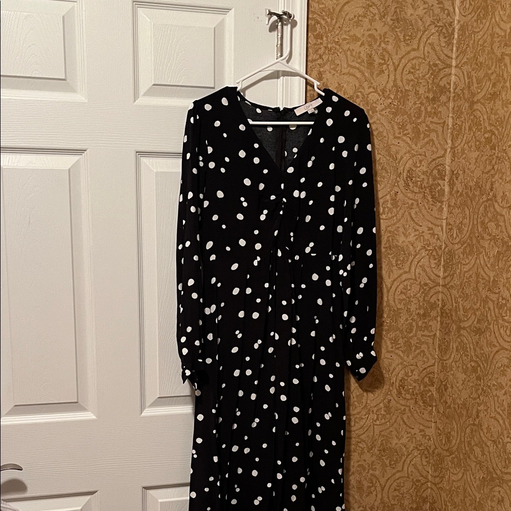 LOFT Black and White Polka Dot Long Sleeve Dress
